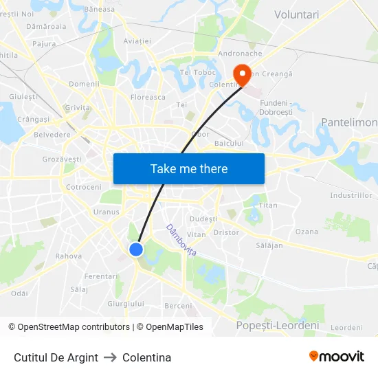 Cutitul De Argint to Colentina map
