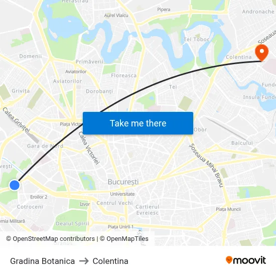 Gradina Botanica to Colentina map