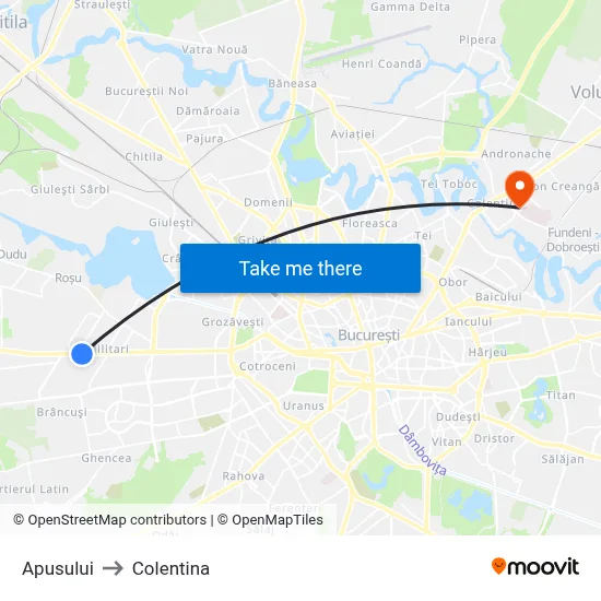 Apusului to Colentina map