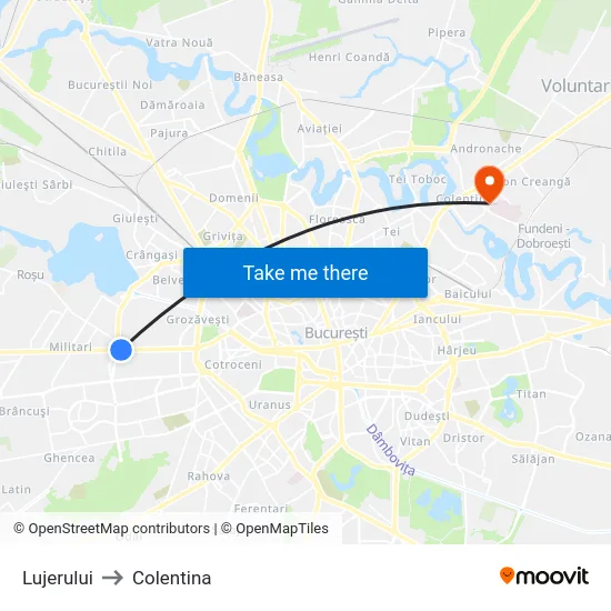 Lujerului to Colentina map