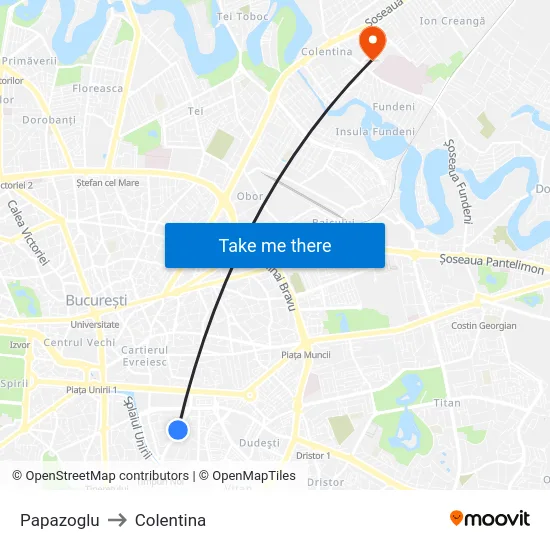 Papazoglu to Colentina map