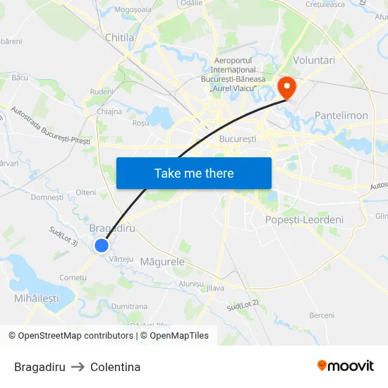 Bragadiru to Colentina map