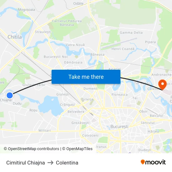 Cimitirul Chiajna to Colentina map