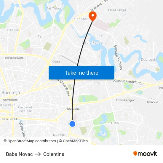 Baba Novac to Colentina map