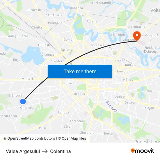 Valea Argesului to Colentina map