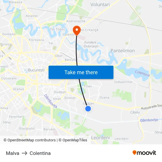 Malva to Colentina map