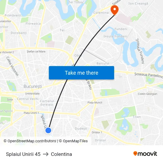 Splaiul Unirii 45 to Colentina map