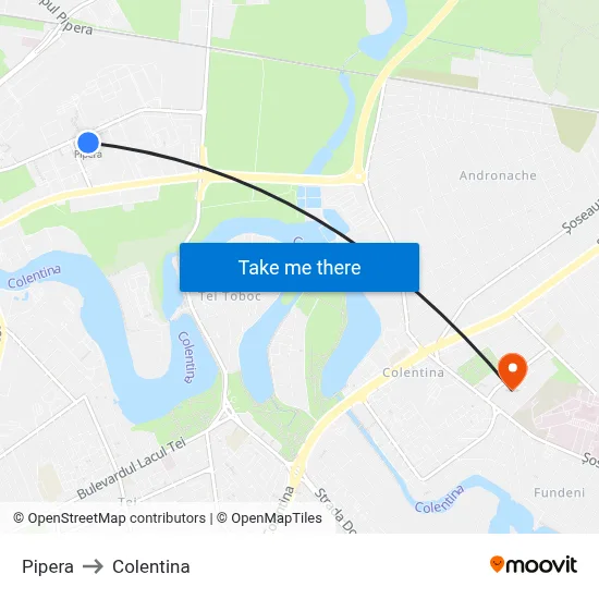 Pipera to Colentina map