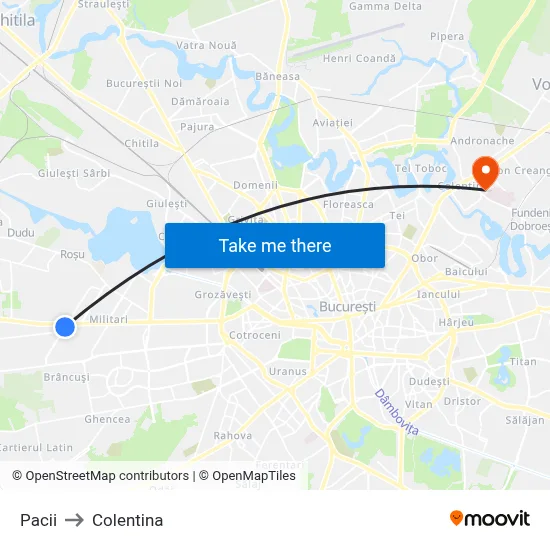 Pacii to Colentina map