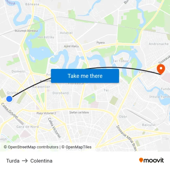 Turda to Colentina map