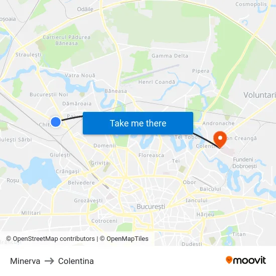 Minerva to Colentina map