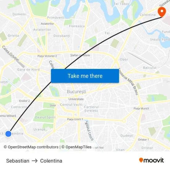 Sebastian to Colentina map