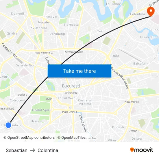Sebastian to Colentina map