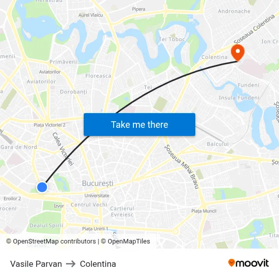 Vasile Parvan to Colentina map