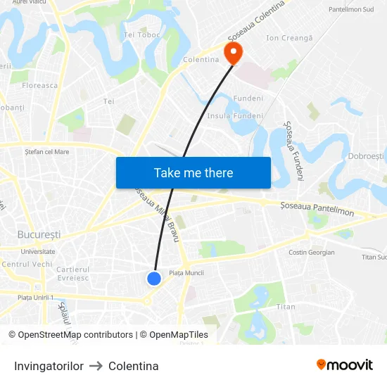 Invingatorilor to Colentina map