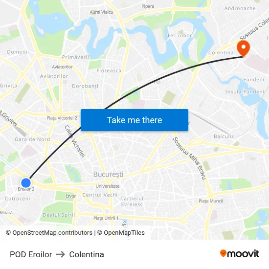 POD Eroilor to Colentina map