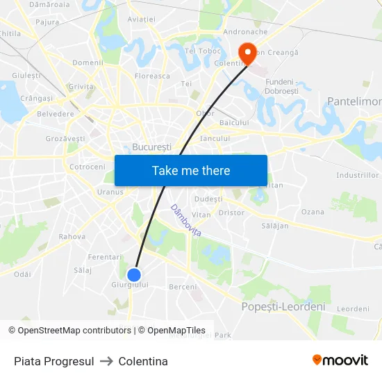 Piata Progresul to Colentina map