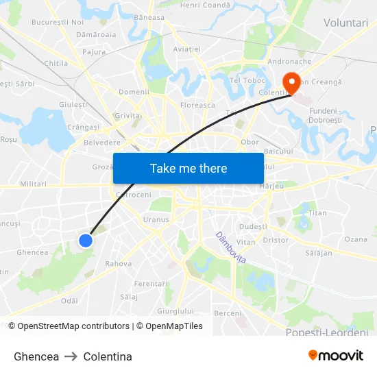 Ghencea to Colentina map