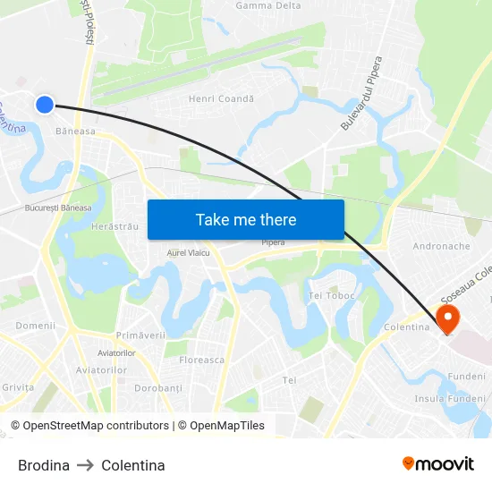 Brodina to Colentina map