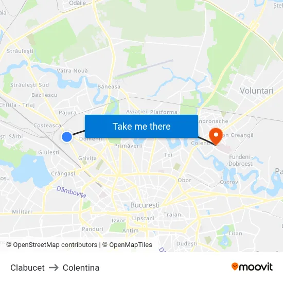 Clabucet to Colentina map