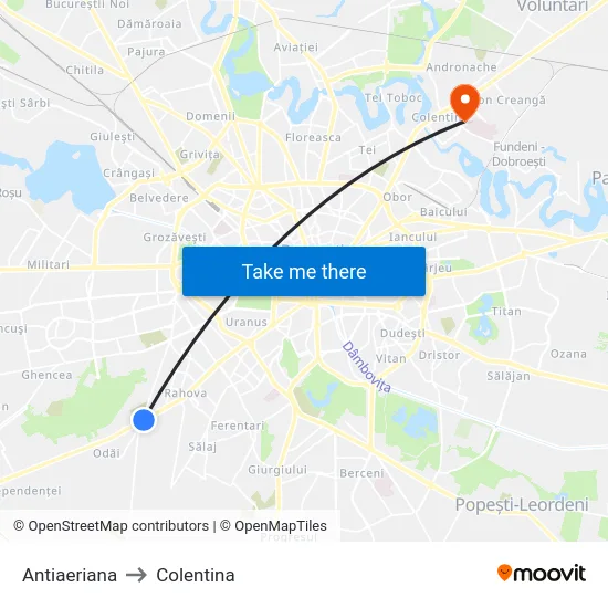 Antiaeriana to Colentina map