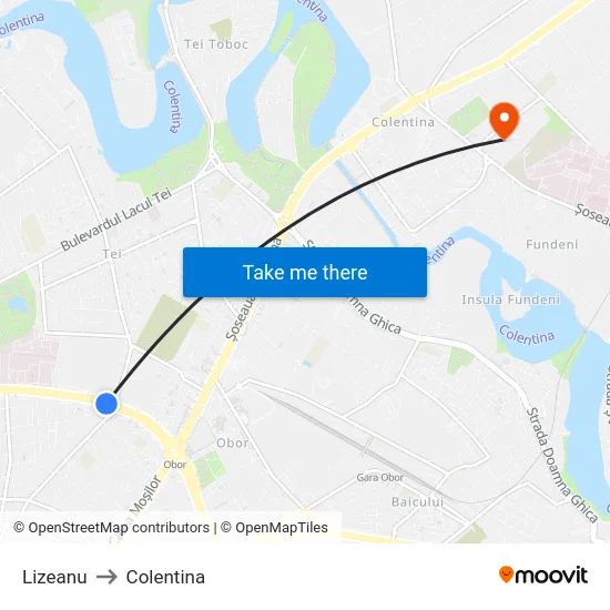 Lizeanu to Colentina map