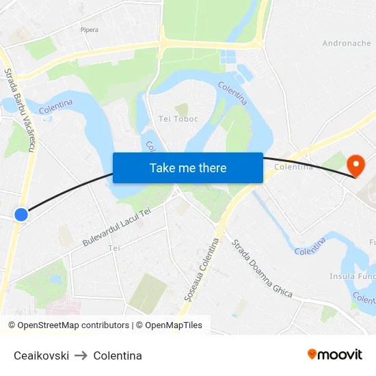 Ceaikovski to Colentina map