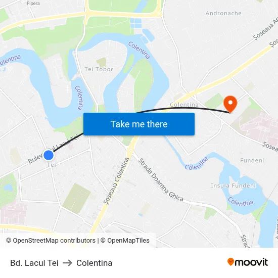 Bd. Lacul Tei to Colentina map
