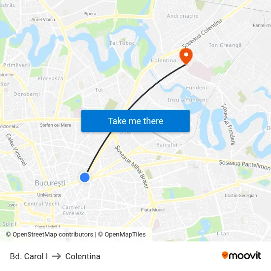 Bd. Carol I to Colentina map