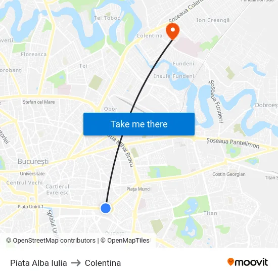 Piata Alba Iulia to Colentina map