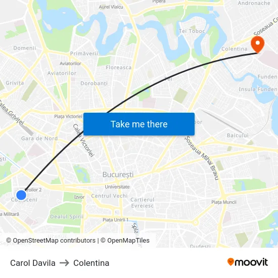 Carol Davila to Colentina map