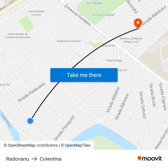 Radovanu to Colentina map