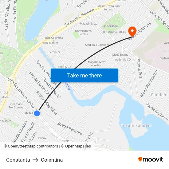 Constanta to Colentina map
