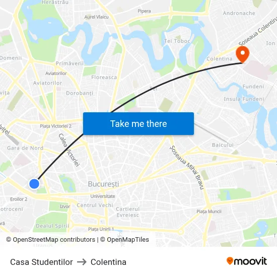 Casa Studentilor to Colentina map