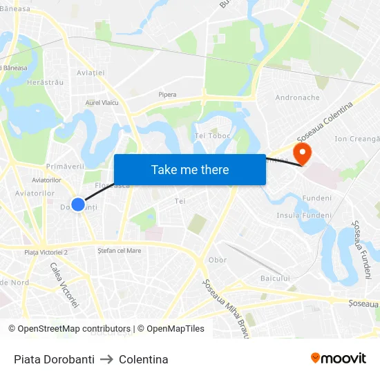 Piata Dorobanti to Colentina map