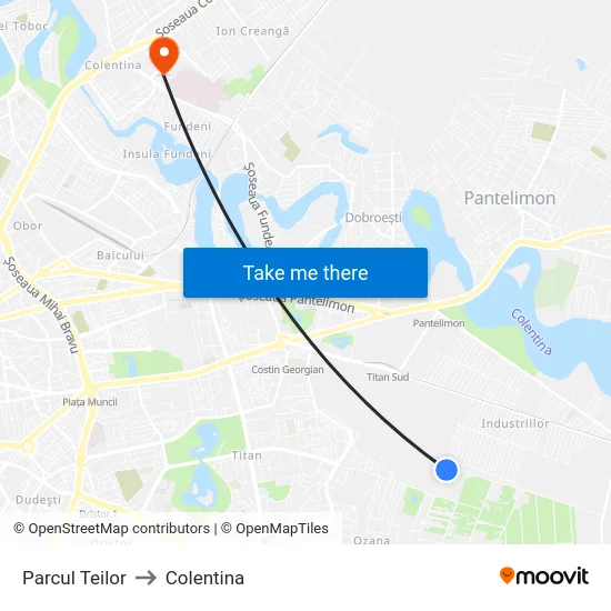 Parcul Teilor to Colentina map