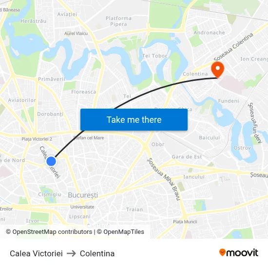 Calea Victoriei to Colentina map