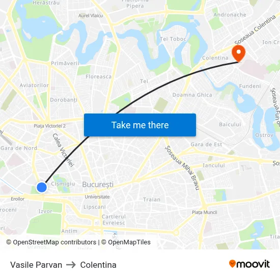 Vasile Parvan to Colentina map