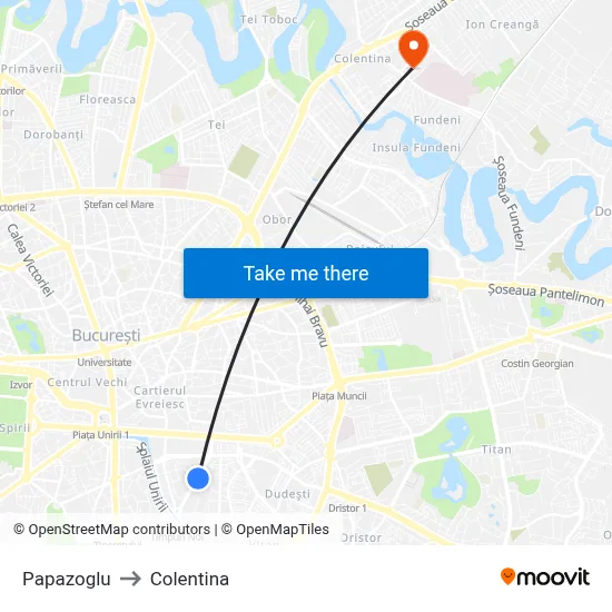 Papazoglu to Colentina map