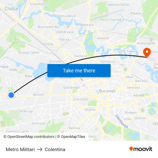 Metro Militari to Colentina map