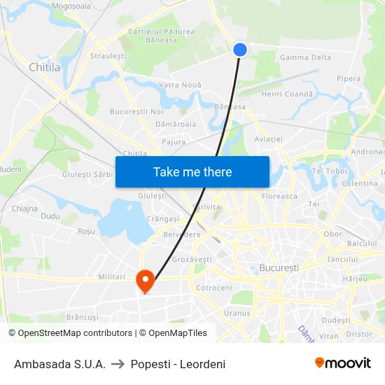 Ambasada S.U.A. to Popesti - Leordeni map