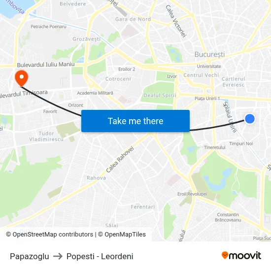 Papazoglu to Popesti - Leordeni map