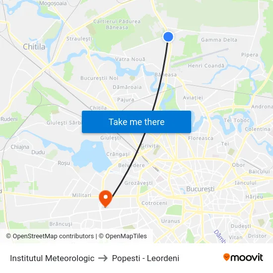 Institutul Meteorologic to Popesti - Leordeni map