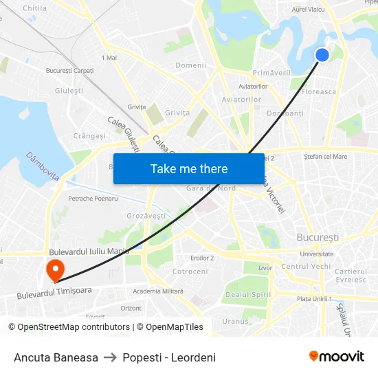 Ancuta Baneasa to Popesti - Leordeni map