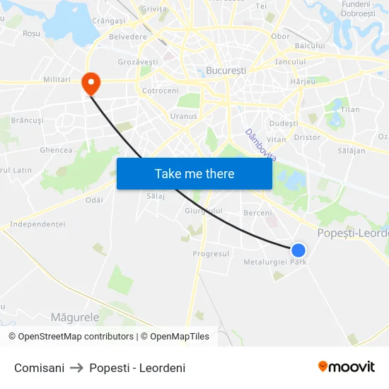 Comisani to Popesti - Leordeni map