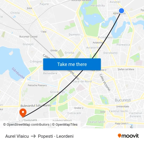 Aurel Vlaicu to Popesti - Leordeni map