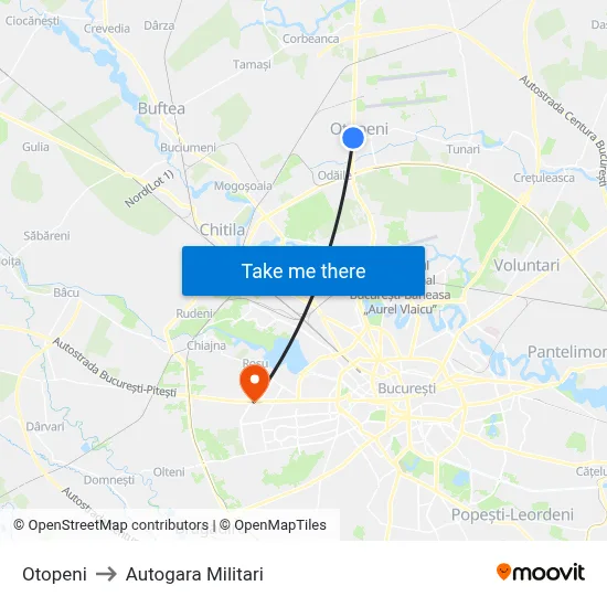 Otopeni to Autogara Militari map