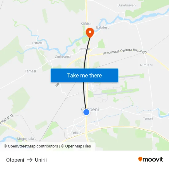 Otopeni to Unirii map
