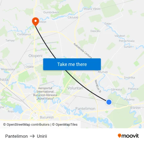 Pantelimon to Unirii map