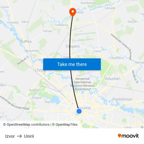 Izvor to Unirii map